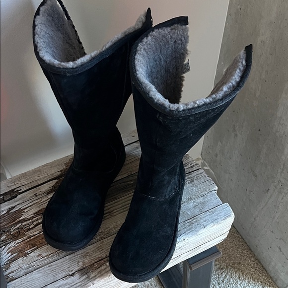 UGG Knightsbridge Leather Tall Boot Back Zip Women US 9 EU 40 Black 5119 - Picture 13 of 15